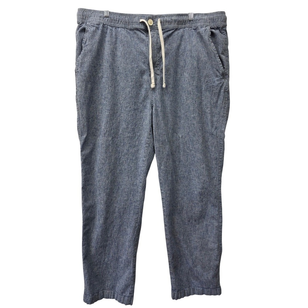 Mutual Weave The Beach Pant Relaxed Fit Linen Blend Chambray Drawstring Pants XL
